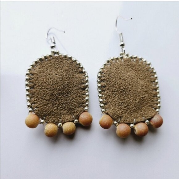 2/$27 | Orange + White Beaded Bohemian Indigenous Hoop Earrings | Handmade - Picture 6 of 7